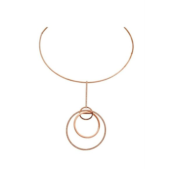 Swarovski Rose Gold Plated Circle Pendant Necklace With Crystals New $149 - Picture 1 of 8